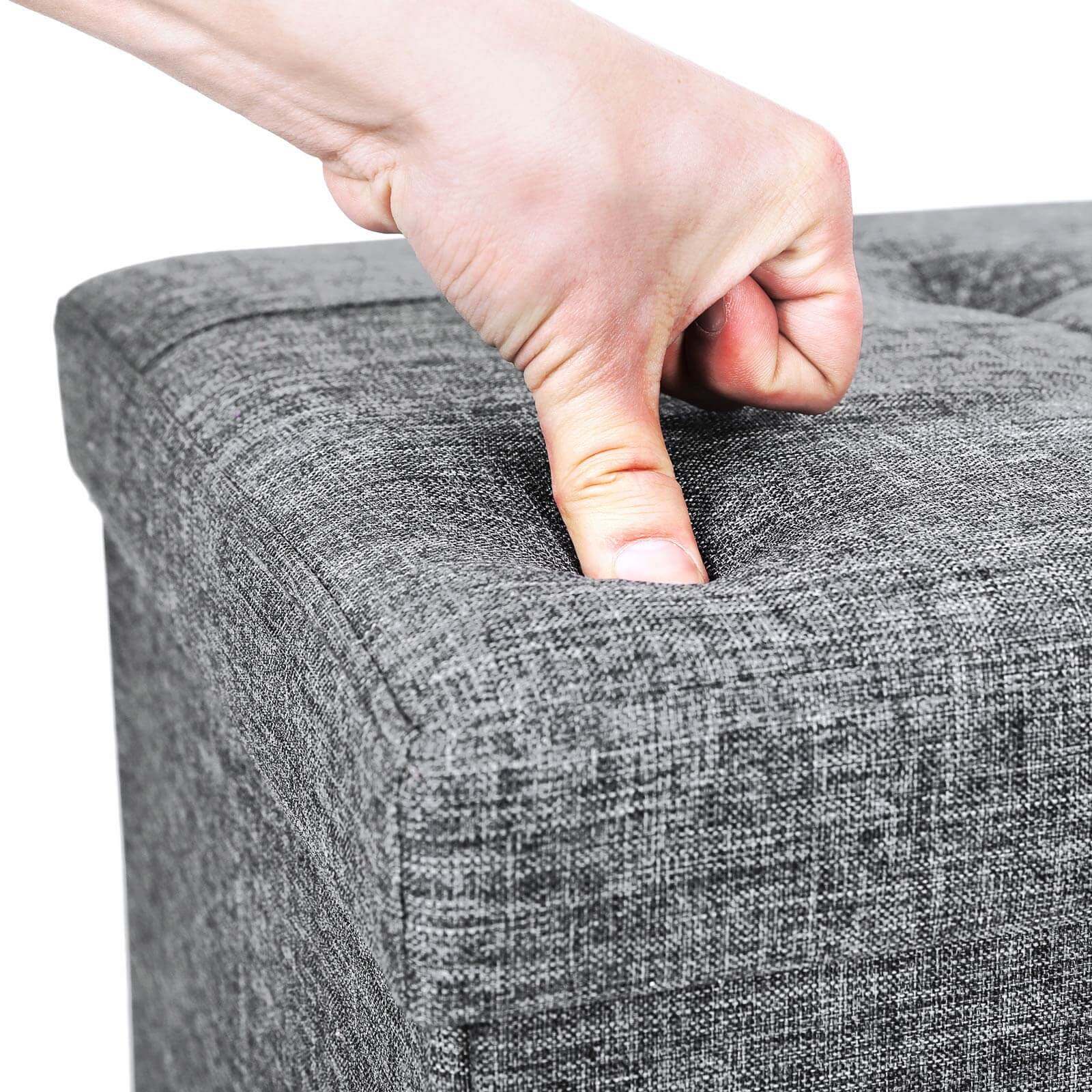 Folding Storage Ottoman - Linen Fabric - Light Grey - Large Size with Storage Compartment