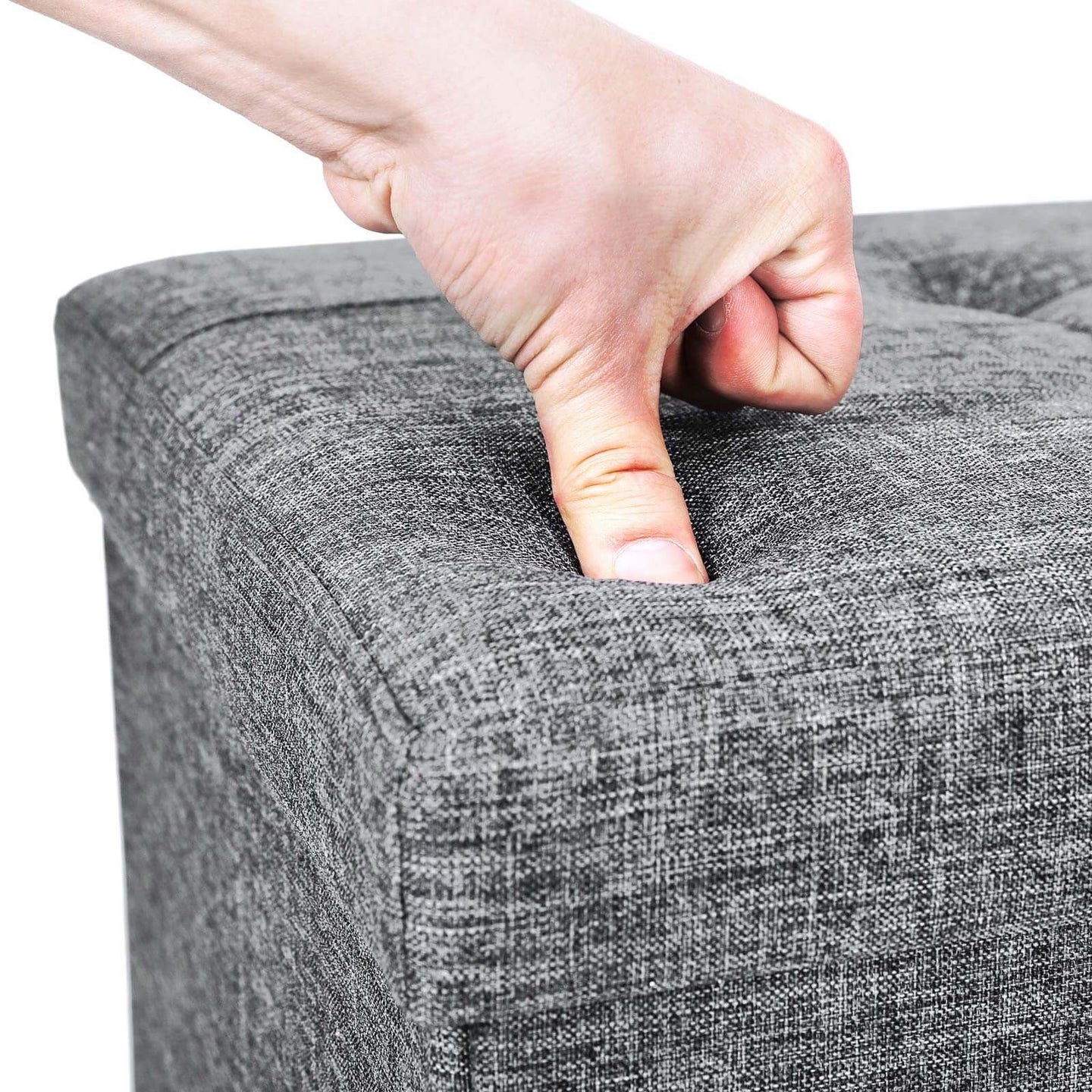 Folding Storage Ottoman - Linen Fabric - Light Grey - Large Size with Storage Compartment