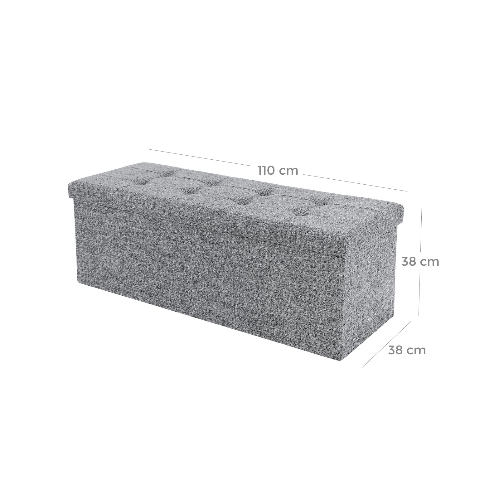 Folding Storage Ottoman - Linen Fabric - Light Grey - Large Size with Storage Compartment