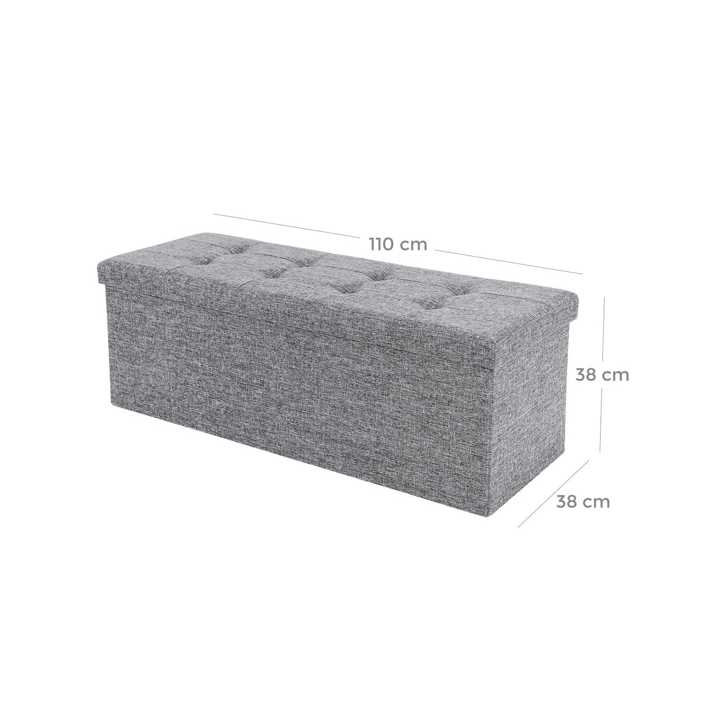 Folding Storage Ottoman - Linen Fabric - Light Grey - Large Size with Storage Compartment