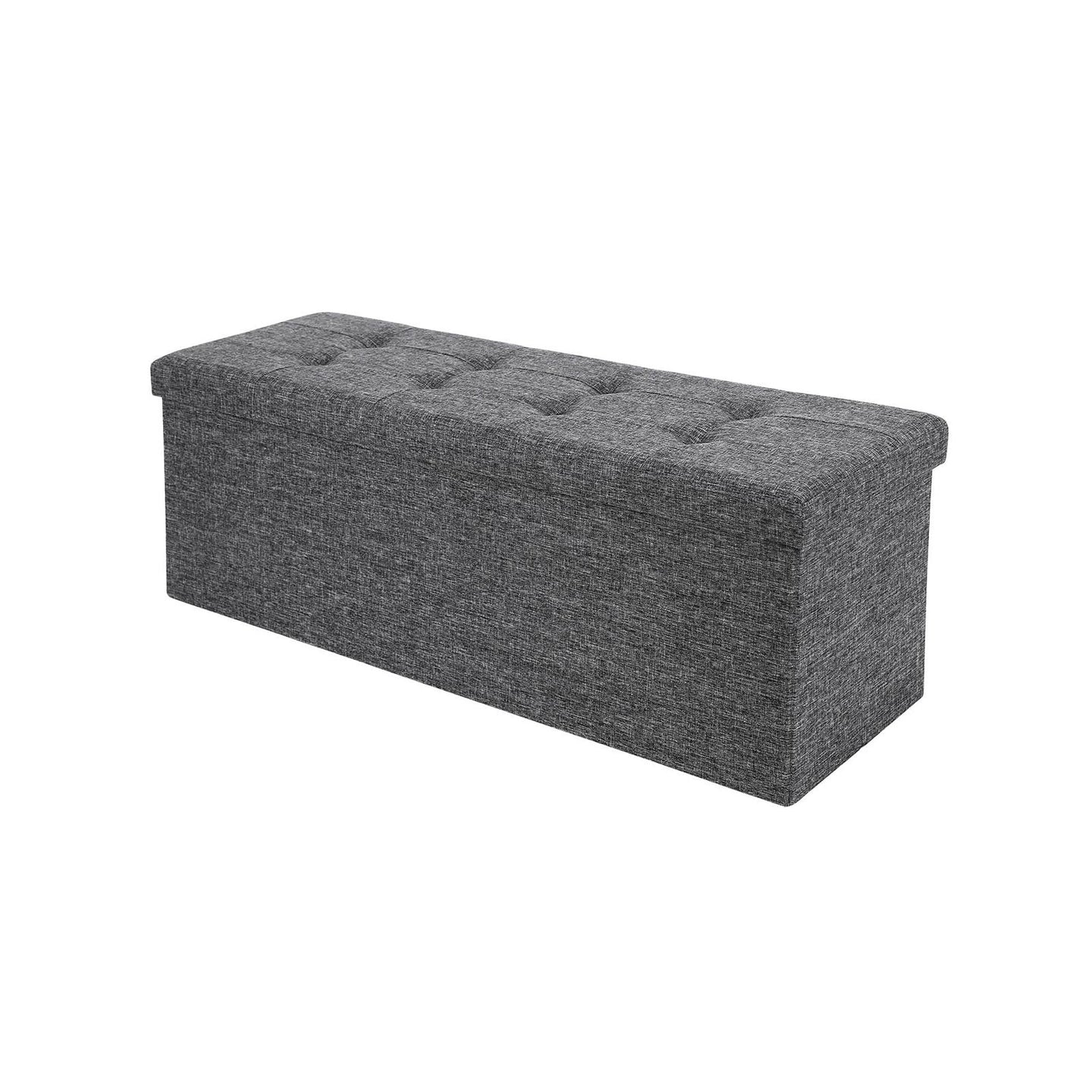 Folding Storage Ottoman - Linen Fabric - Light Grey - Large Size with Storage Compartment