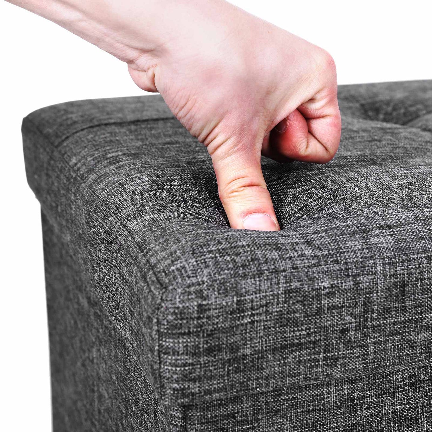 Folding Storage Ottoman - Linen Fabric - Light Grey - Large Size with Storage Compartment