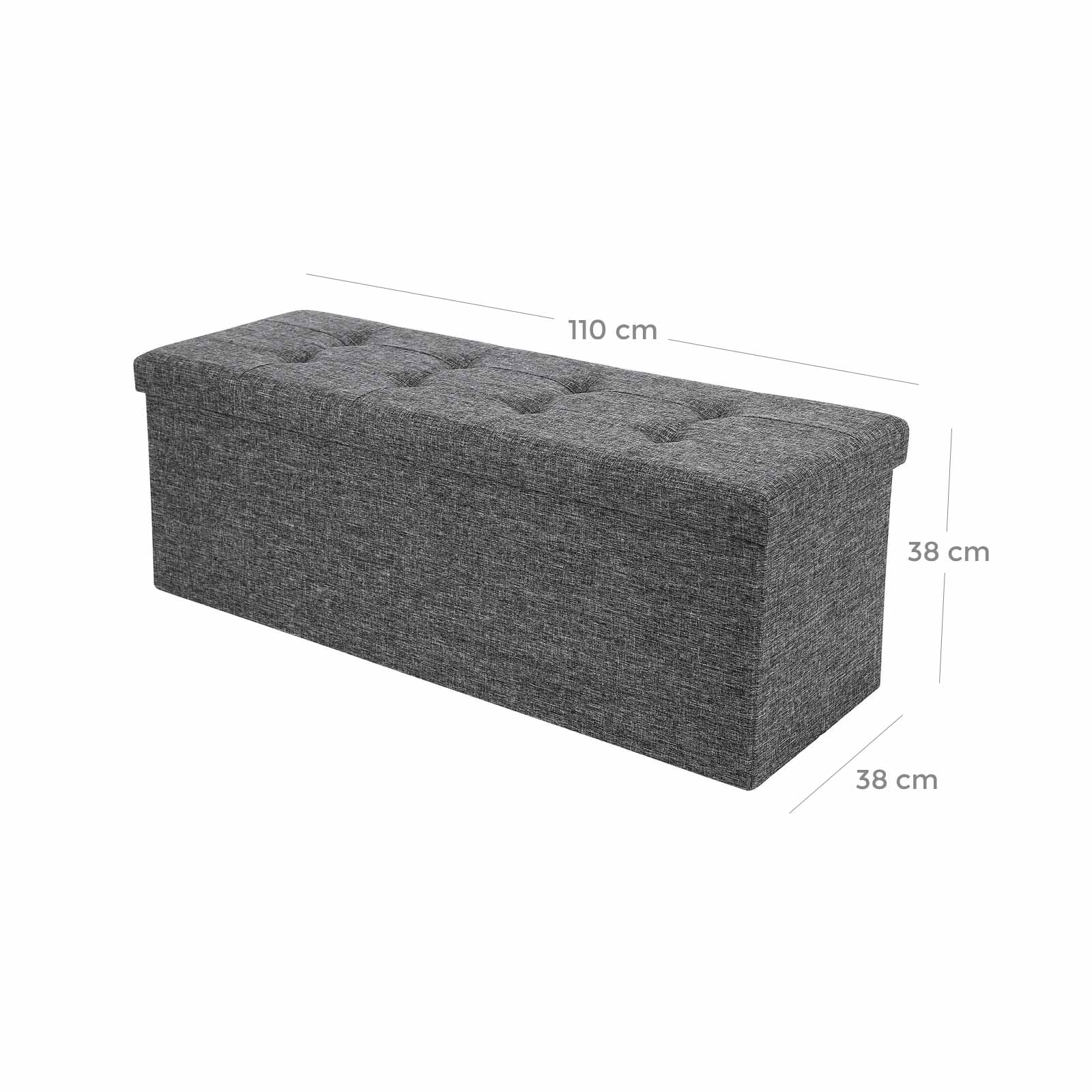 Folding Storage Ottoman - Linen Fabric - Light Grey - Large Size with Storage Compartment