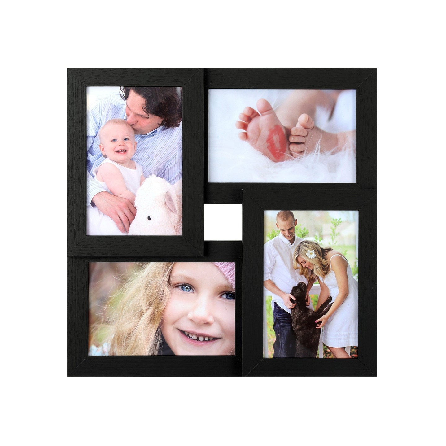 Collage Picture Frames - Wood Grain - Black - Wall Mounted Gallery Display for Four 4x6 Photos