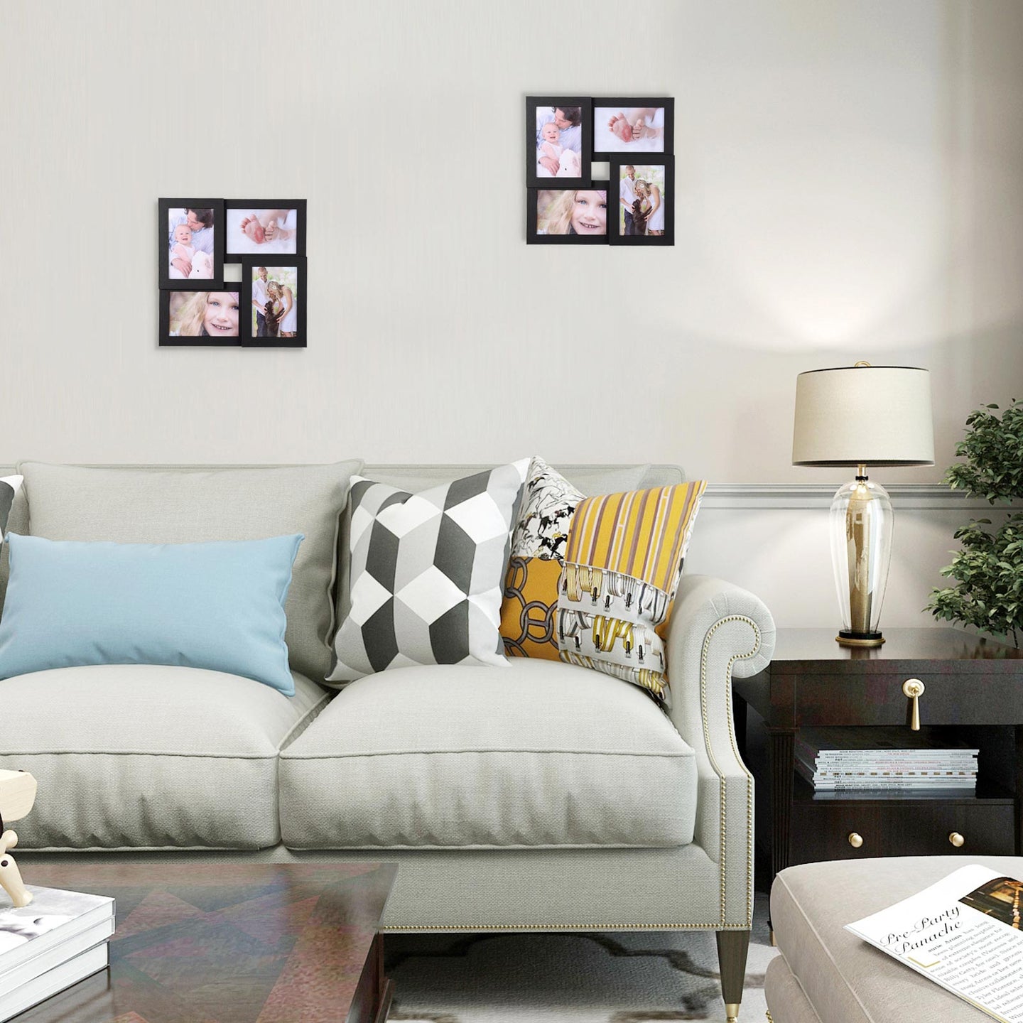 Collage Picture Frames - Wood Grain - Black - Wall Mounted Gallery Display for Four 4x6 Photos