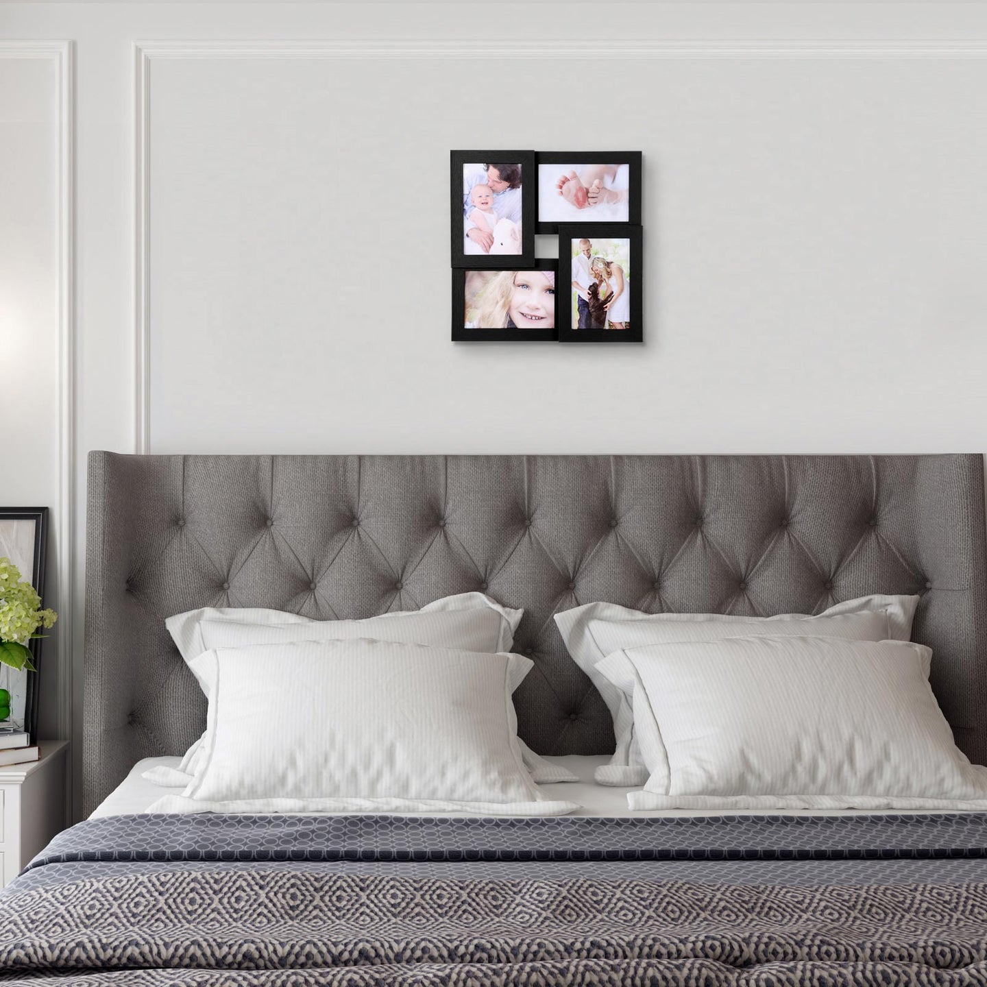 Collage Picture Frames - Wood Grain - Black - Wall Mounted Gallery Display for Four 4x6 Photos