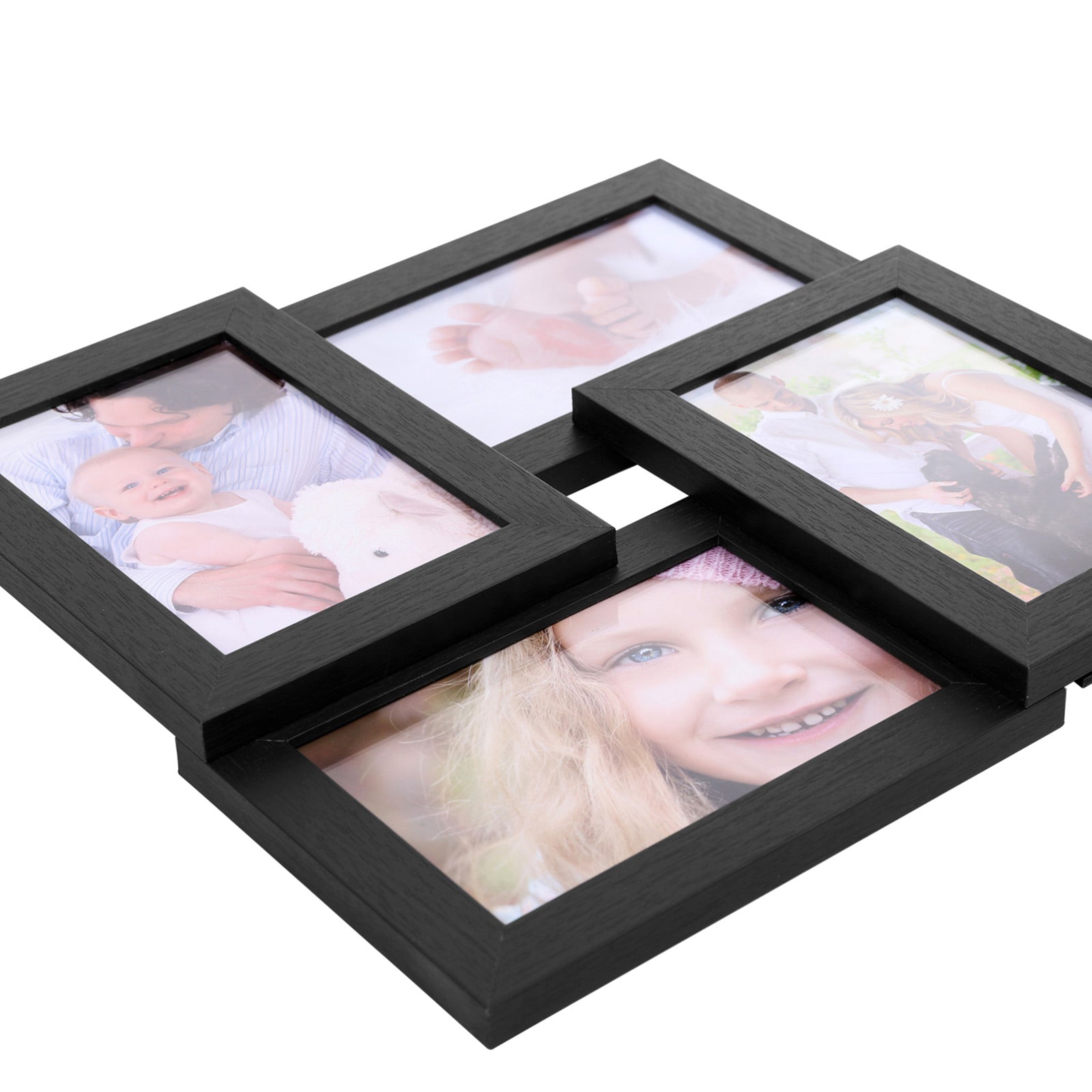 Collage Picture Frames - Wood Grain - Black - Wall Mounted Gallery Display for Four 4x6 Photos