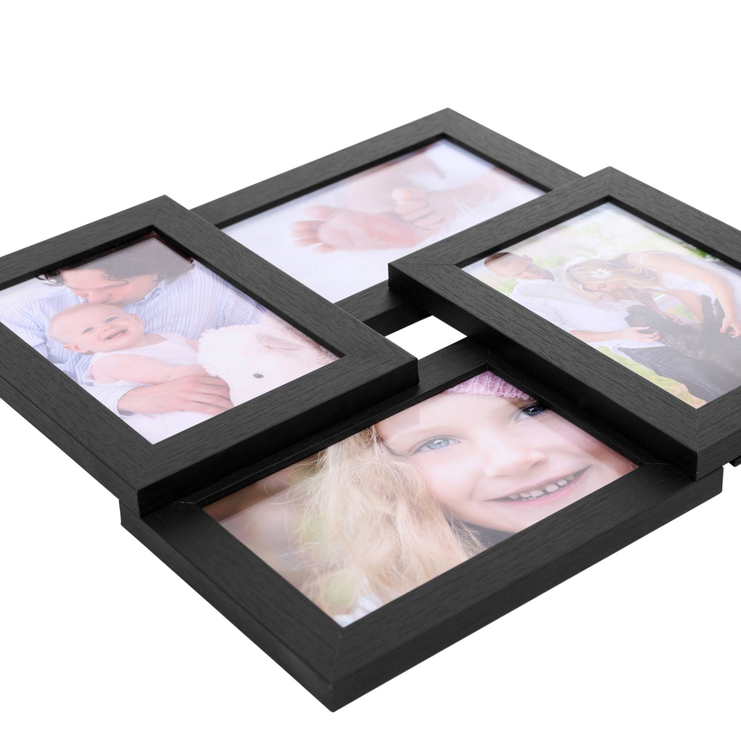Collage Picture Frames - Wood Grain - Black - Wall Mounted Gallery Display for Four 4x6 Photos