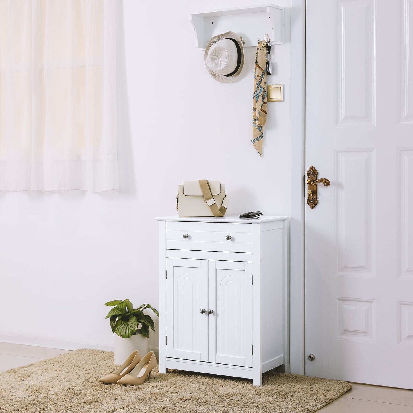 Free Standing Bathroom Cabinet - White - Wooden