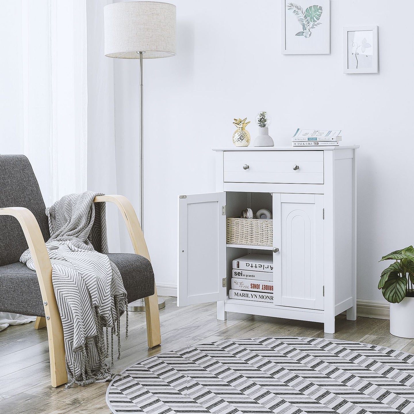 Free Standing Bathroom Cabinet - White - Wooden