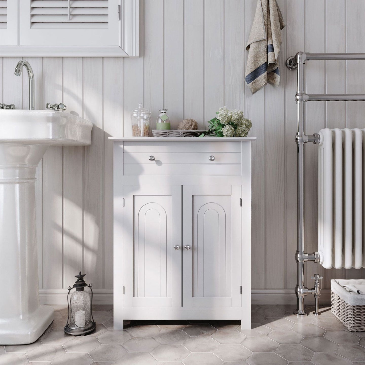 Free Standing Bathroom Cabinet - White - Wooden