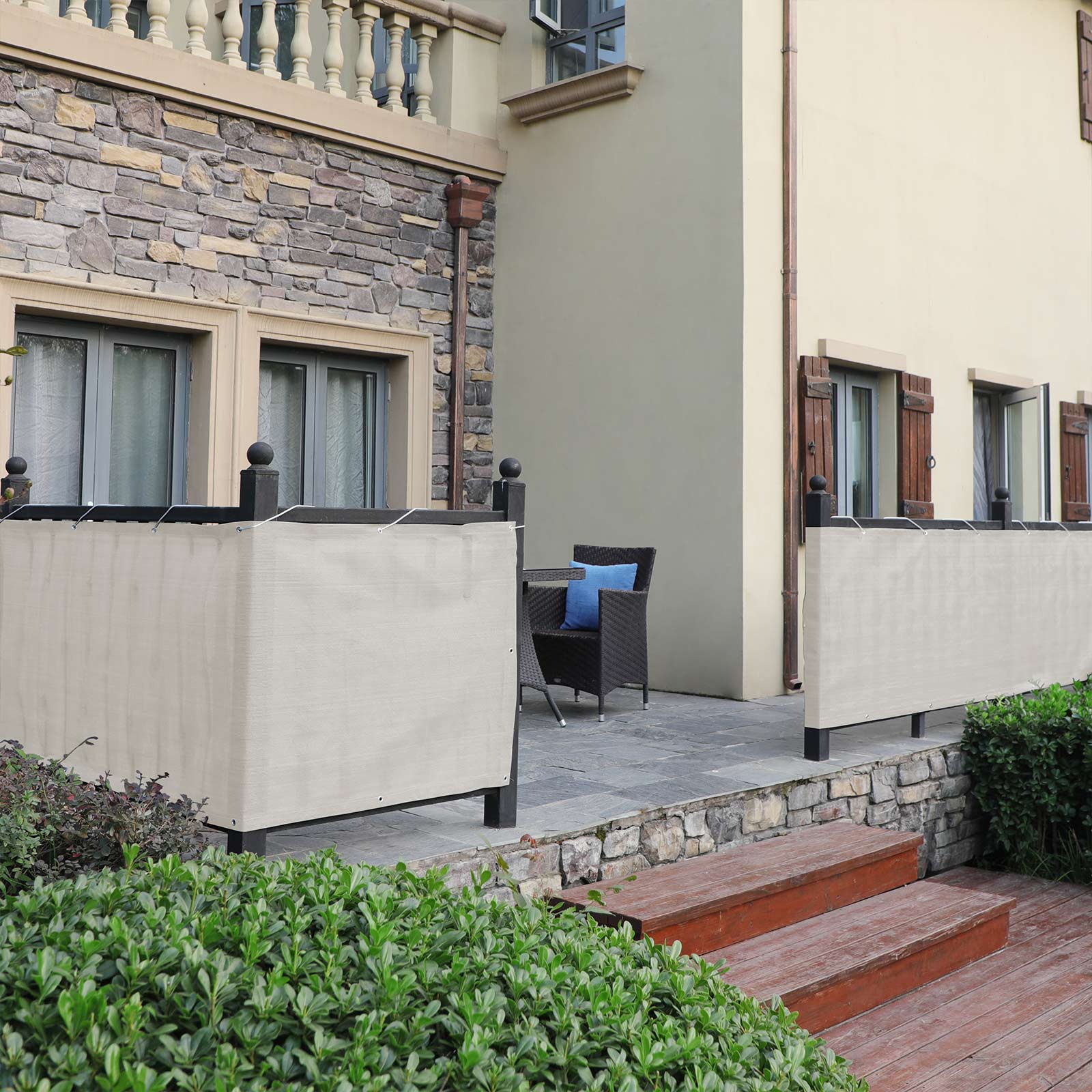 Balcony Terrace Privacy Protector - Water-Repellent Polyester - Smoky Grey - Includes Rope and Aluminium Eyelets