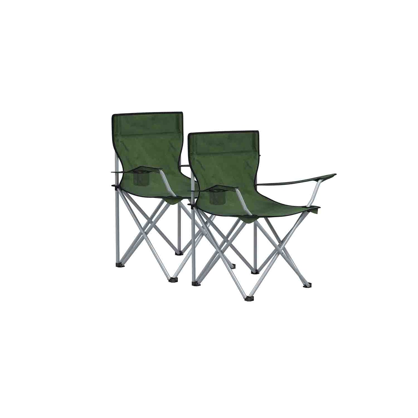 Set of 2 Foldable Camping Chairs - Fabric - Green - Armrests and Cup Holder