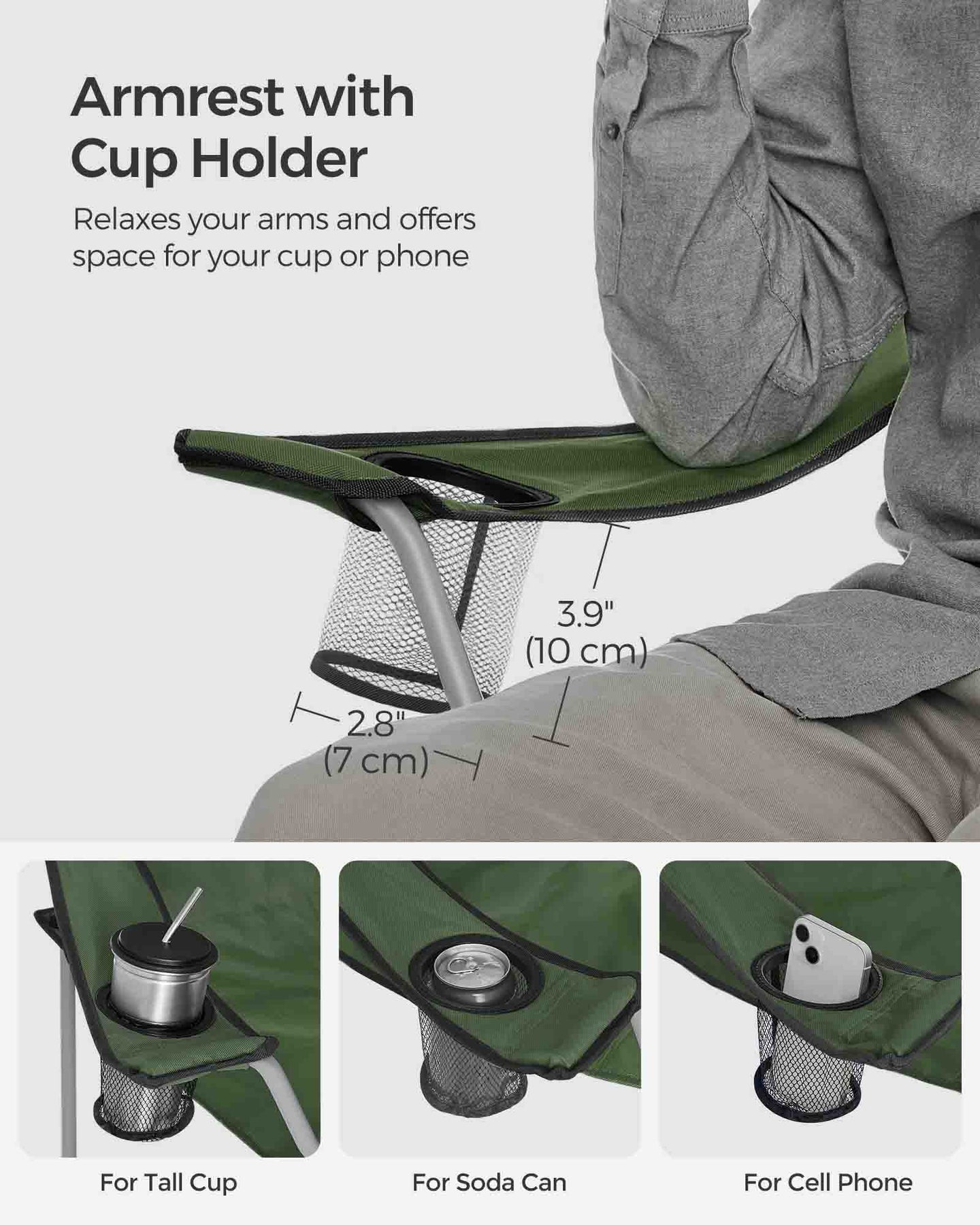 Set of 2 Foldable Camping Chairs - Fabric - Green - Armrests and Cup Holder