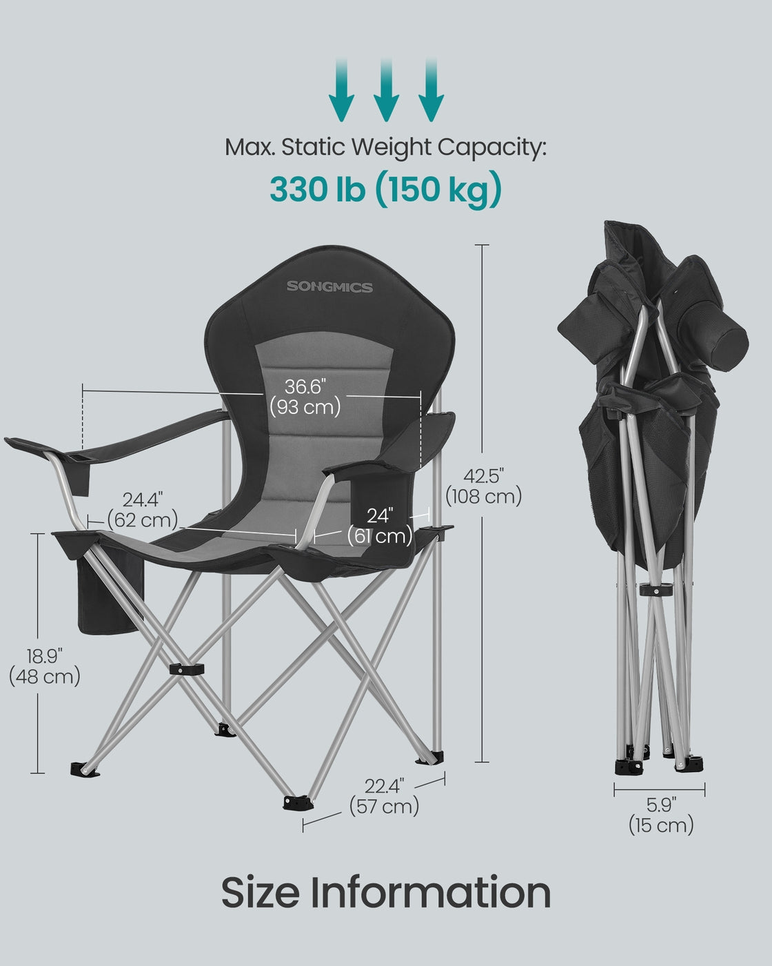 Folding Outdoor Chair - 24L - Steel - Wide Seat