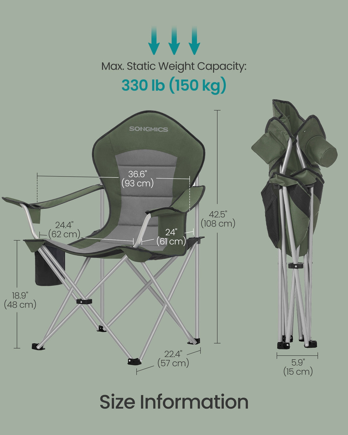 Folding Outdoor Chair - 24L - Steel - Wide Seat