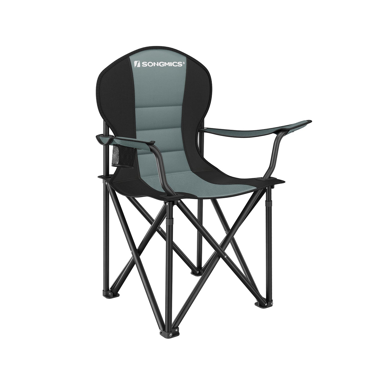 Foldable Camping Chair - Fabric - Black and Grey - Max. Load Capacity 250 kg with Cup Holder