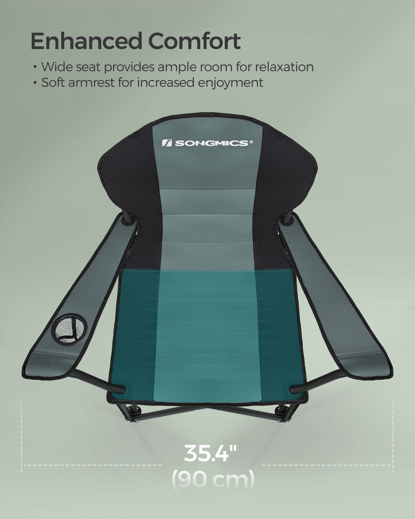 Folding Camping Chair - Fabric - Black and Green - Max Load Capacity 250 kg with Cup Holder