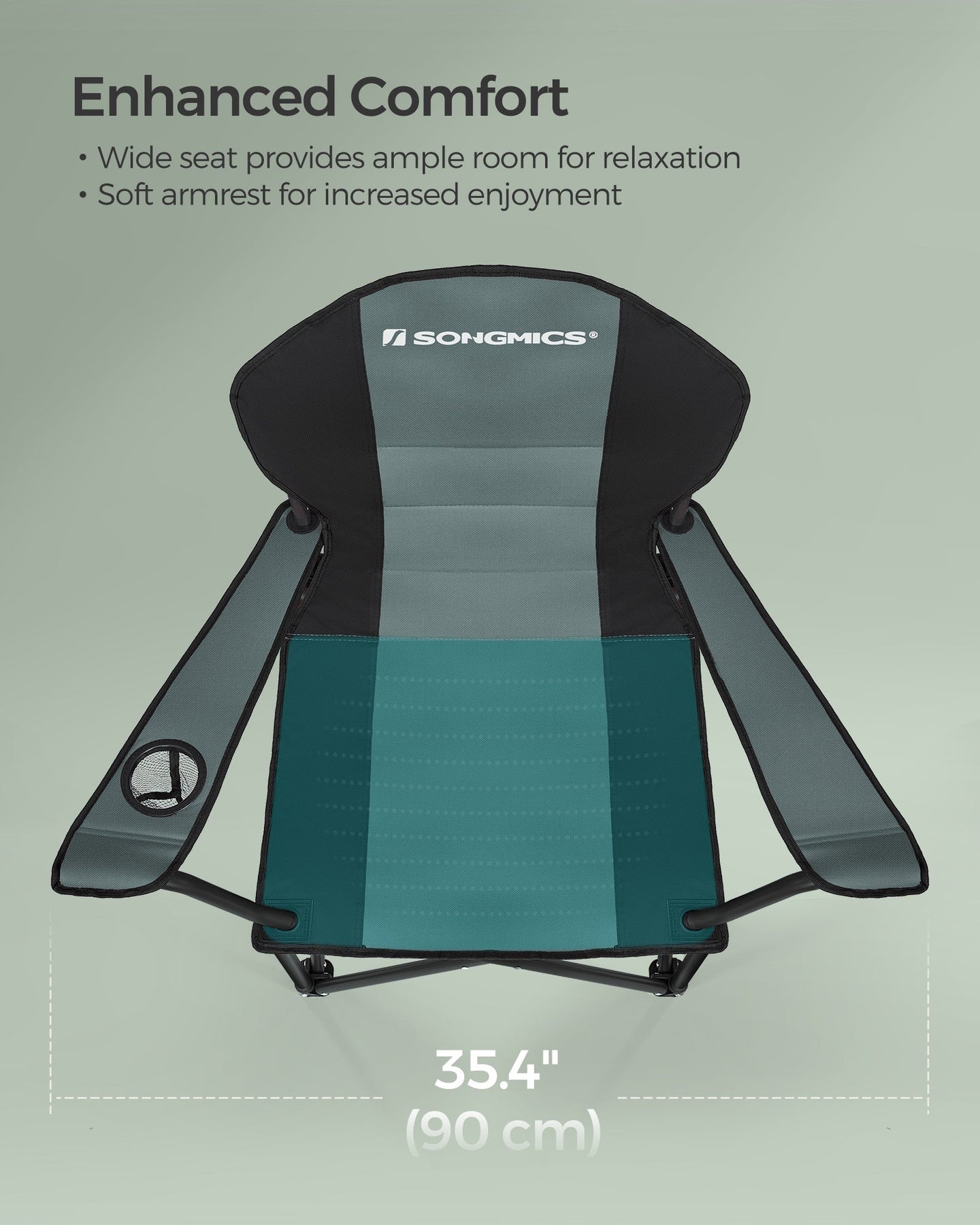 Folding Camping Chair - Fabric - Black and Green - Max Load Capacity 250 kg with Cup Holder