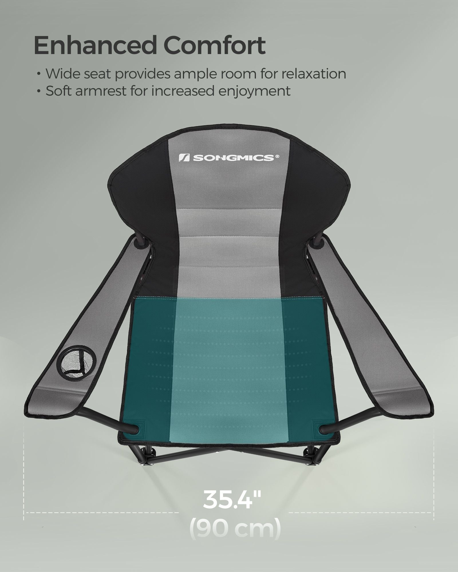 Foldable Camping Chair - Fabric - Black and Grey - Max. Load Capacity 250 kg with Cup Holder