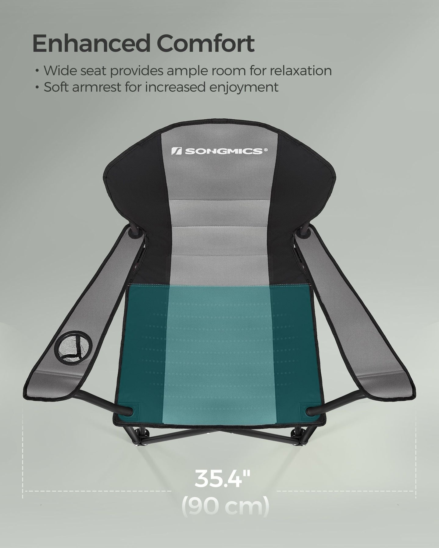 Foldable Camping Chair - Fabric - Black and Grey - Max. Load Capacity 250 kg with Cup Holder