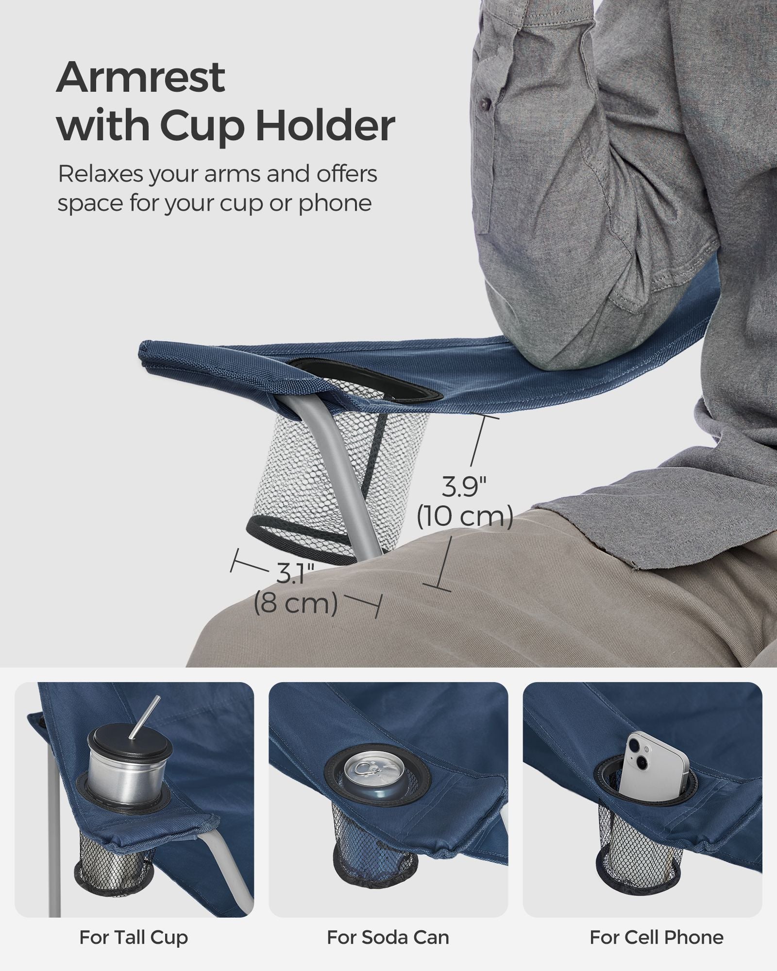 Set of 2 Folding Camping Chairs - Twilight Blue - Comfortable with Cup Holder
