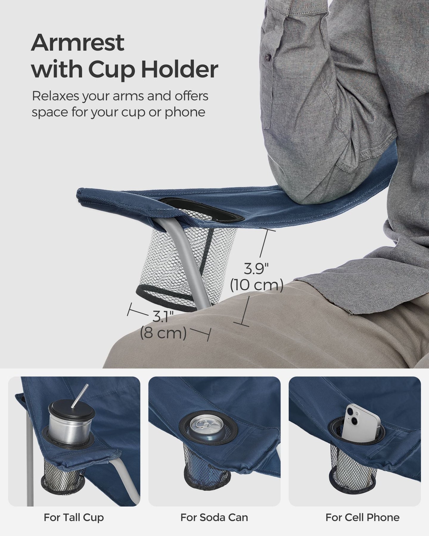 Set of 2 Folding Camping Chairs - Twilight Blue - Comfortable with Cup Holder