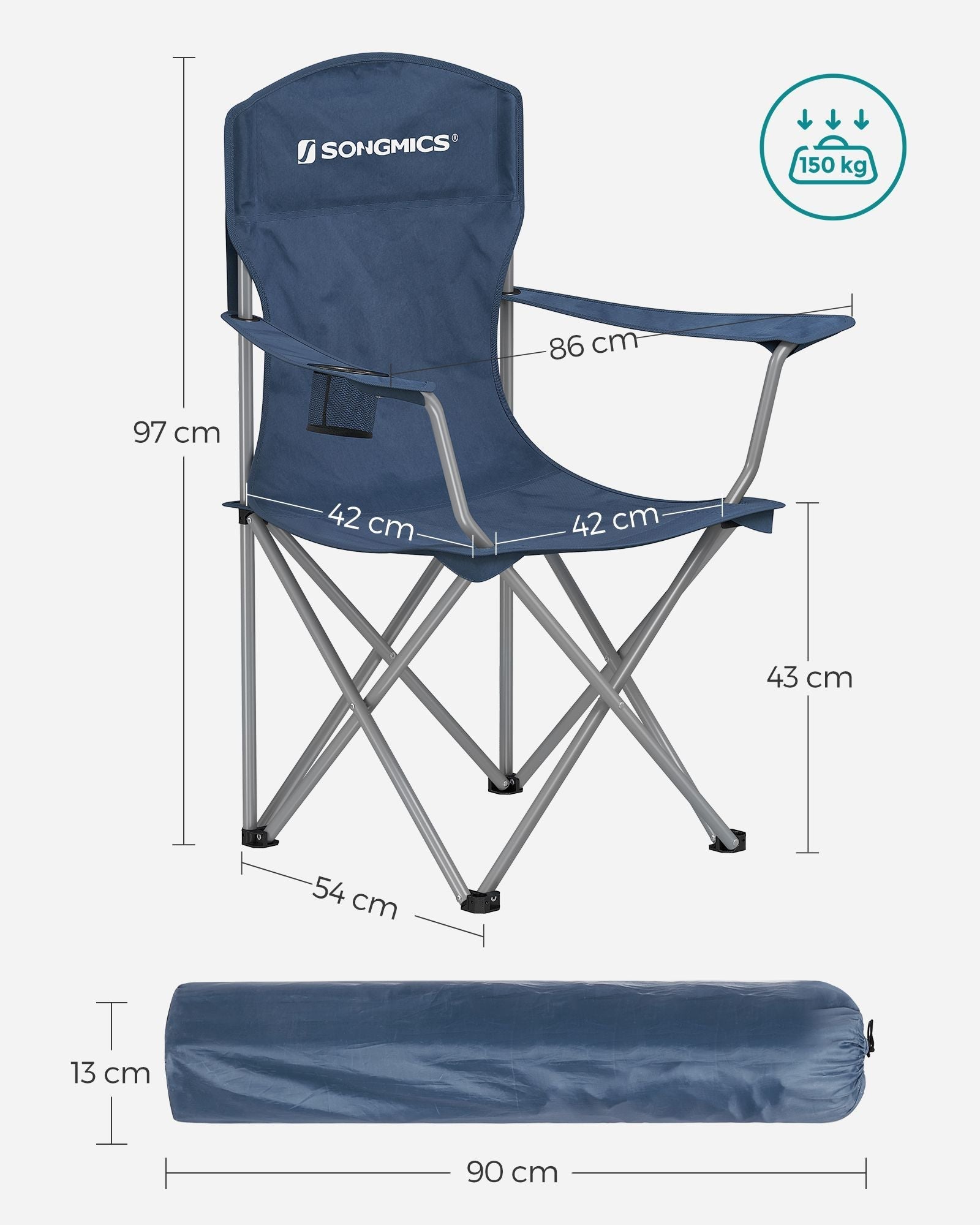 Set of 2 Folding Camping Chairs - Twilight Blue - Comfortable with Cup Holder