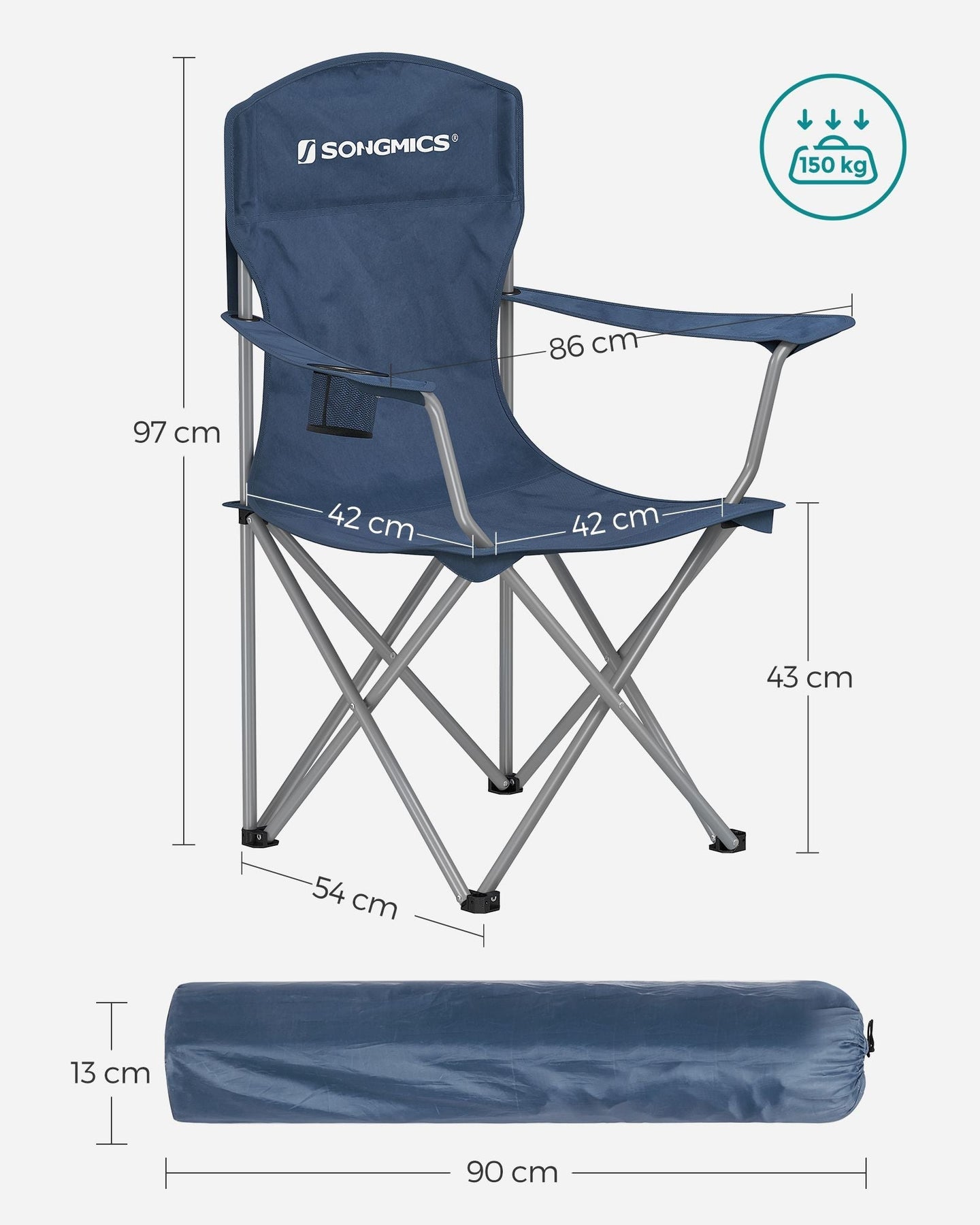 Set of 2 Folding Camping Chairs - Twilight Blue - Comfortable with Cup Holder