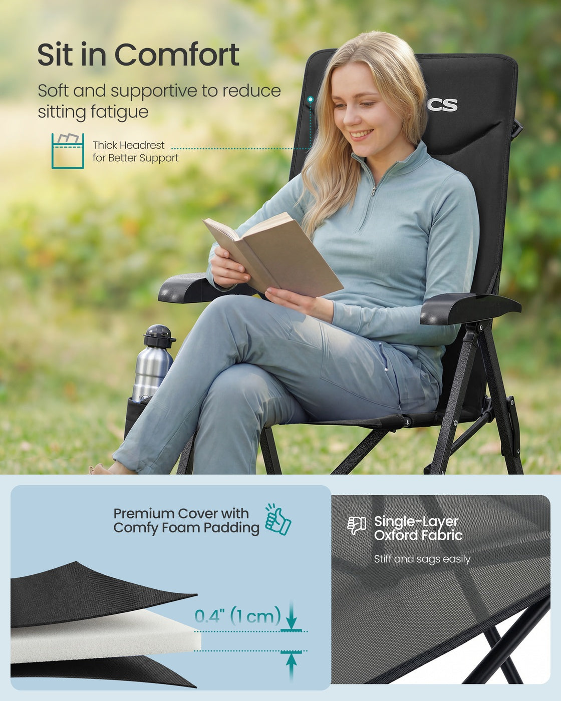 Reclining Camping Chair - 30L - Foam - Padded Seat