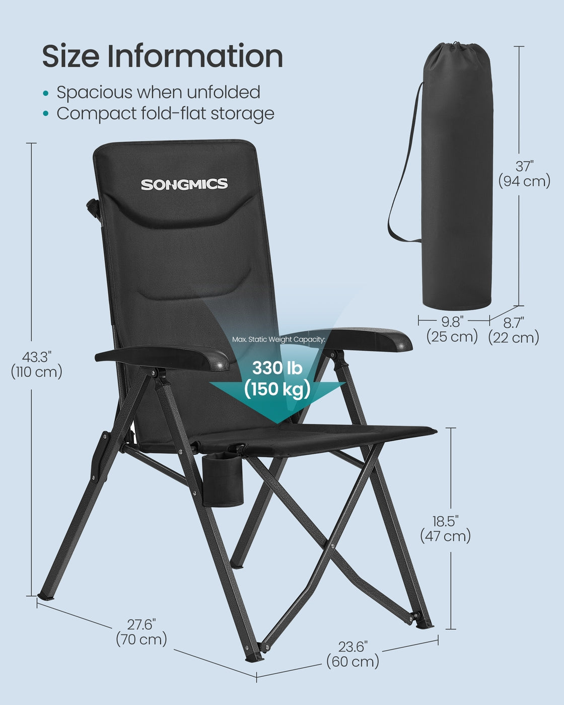 Reclining Camping Chair - 30L - Foam - Padded Seat