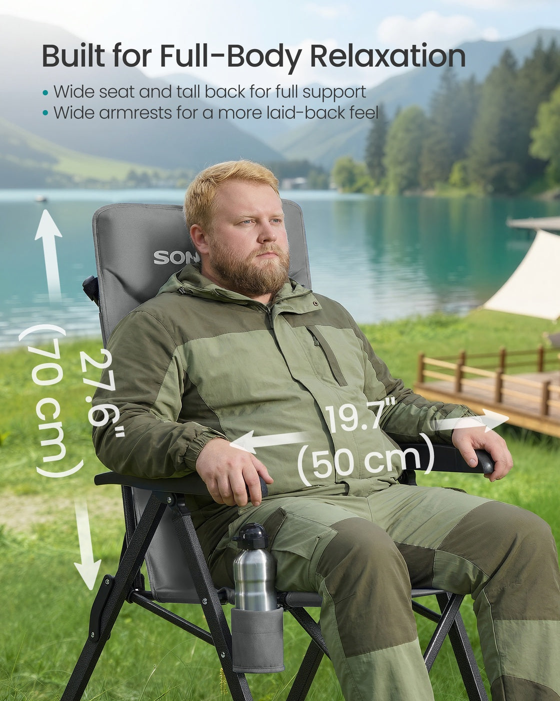 Reclining Camping Chair - 27.6D x 23.6W x 43.3H - Foam - Padded Seat