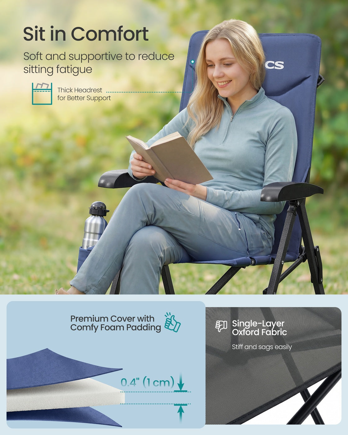 Reclining Camping Chair - 70L - Foam - Padded Seat