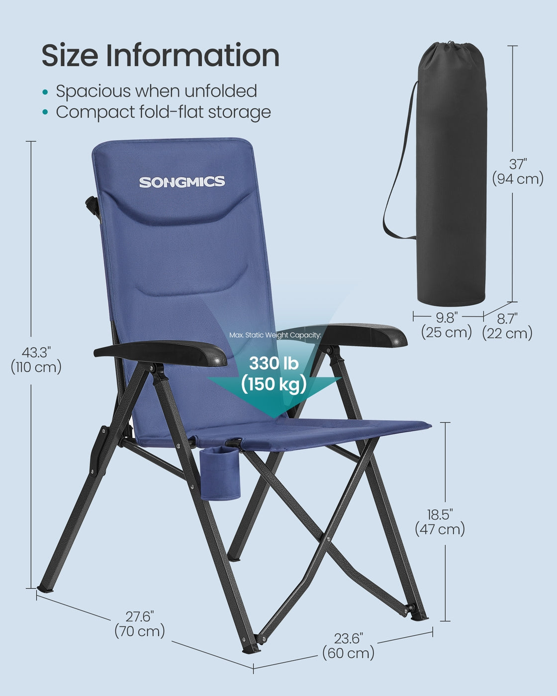 Reclining Camping Chair - 70L - Foam - Padded Seat