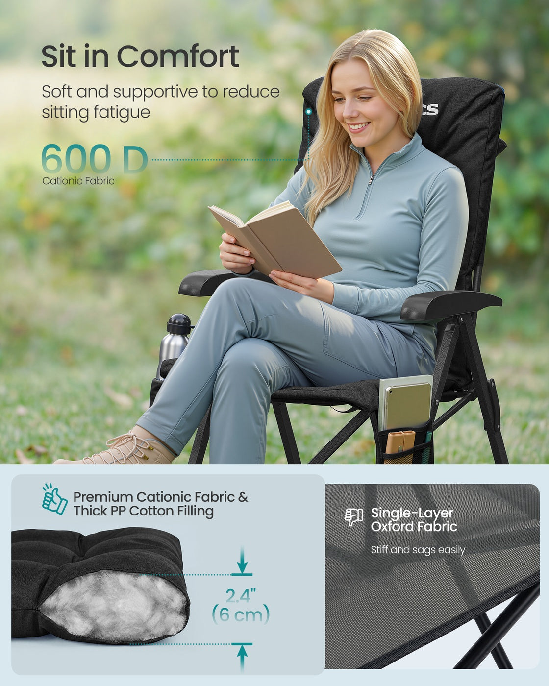 Reclining Camping Chair - 27.6L - Foam - Padded Seat