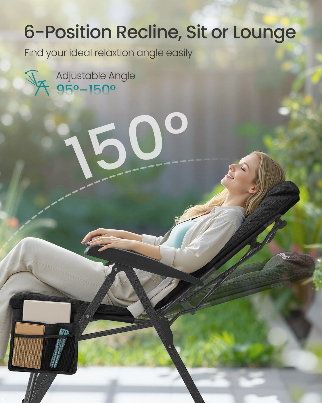 Reclining Camping Chair - 27.6L - Foam - Padded Seat