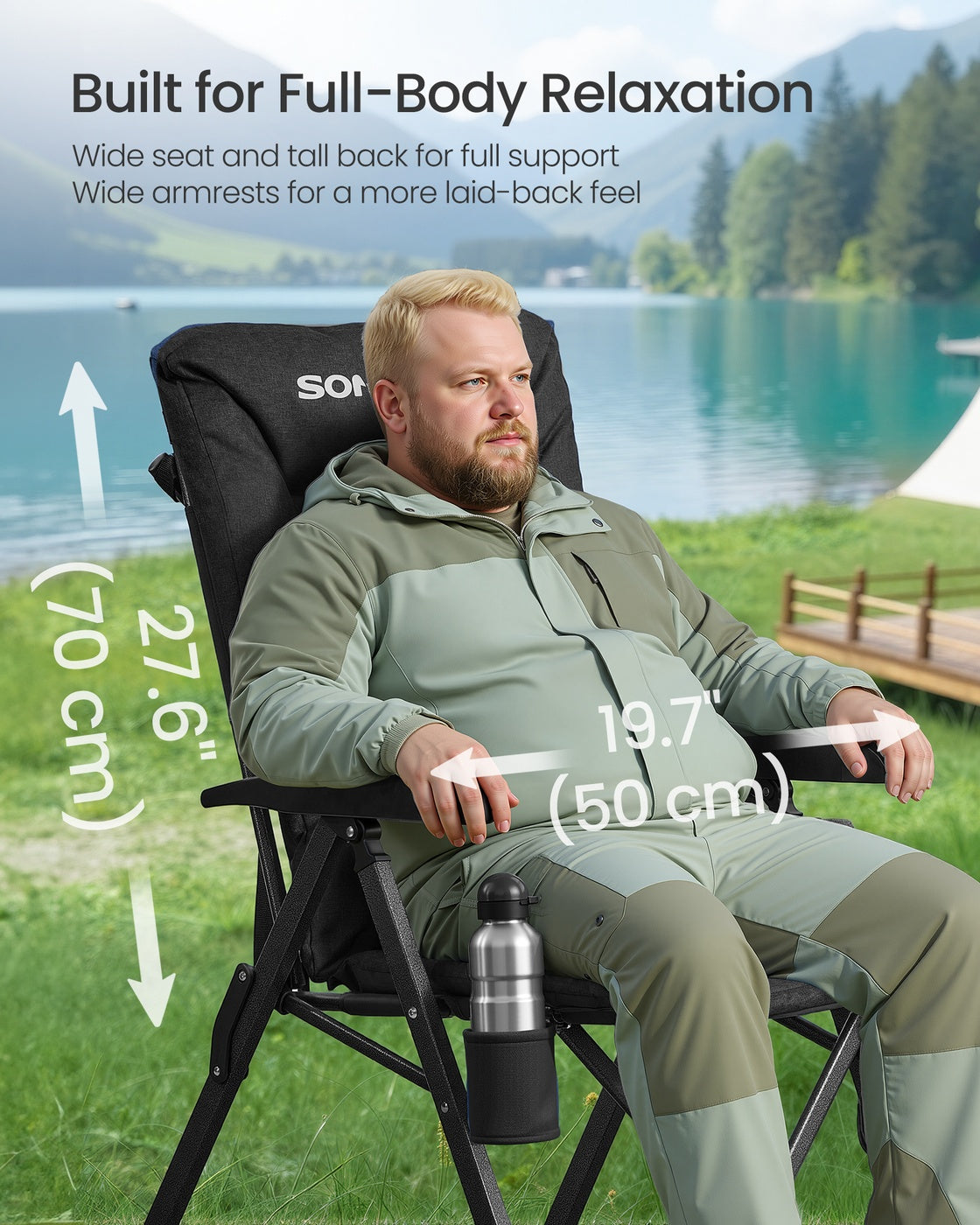 Reclining Camping Chair - 27.6L - Foam - Padded Seat
