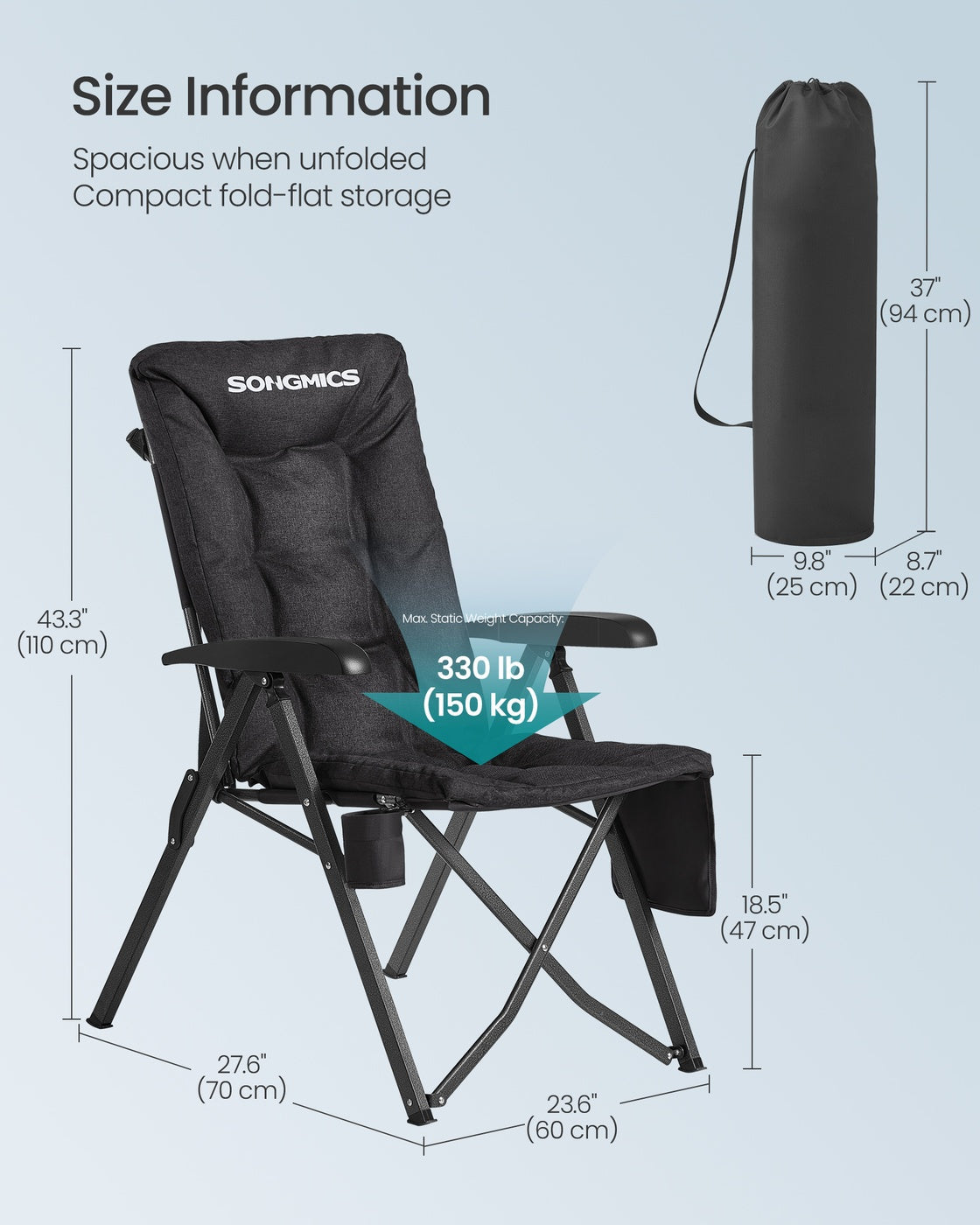 Reclining Camping Chair - 27.6L - Foam - Padded Seat
