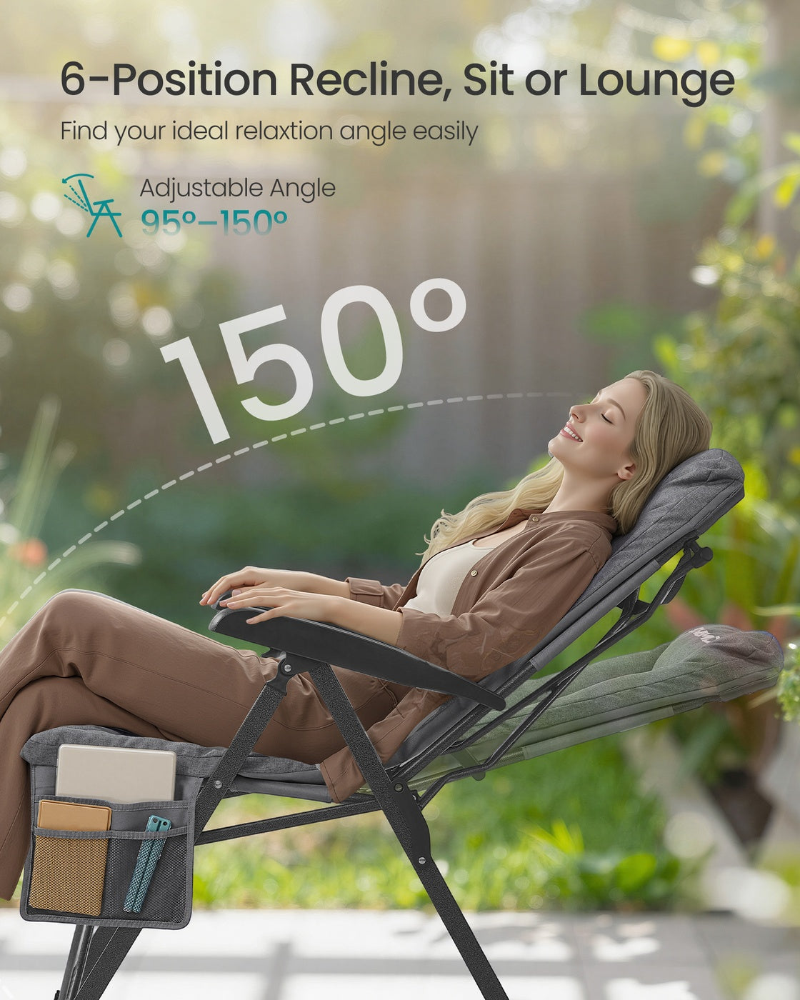 Reclining Camping Chair - 27.6" x 23.4" x 43.3" - Steel - Padded Seat