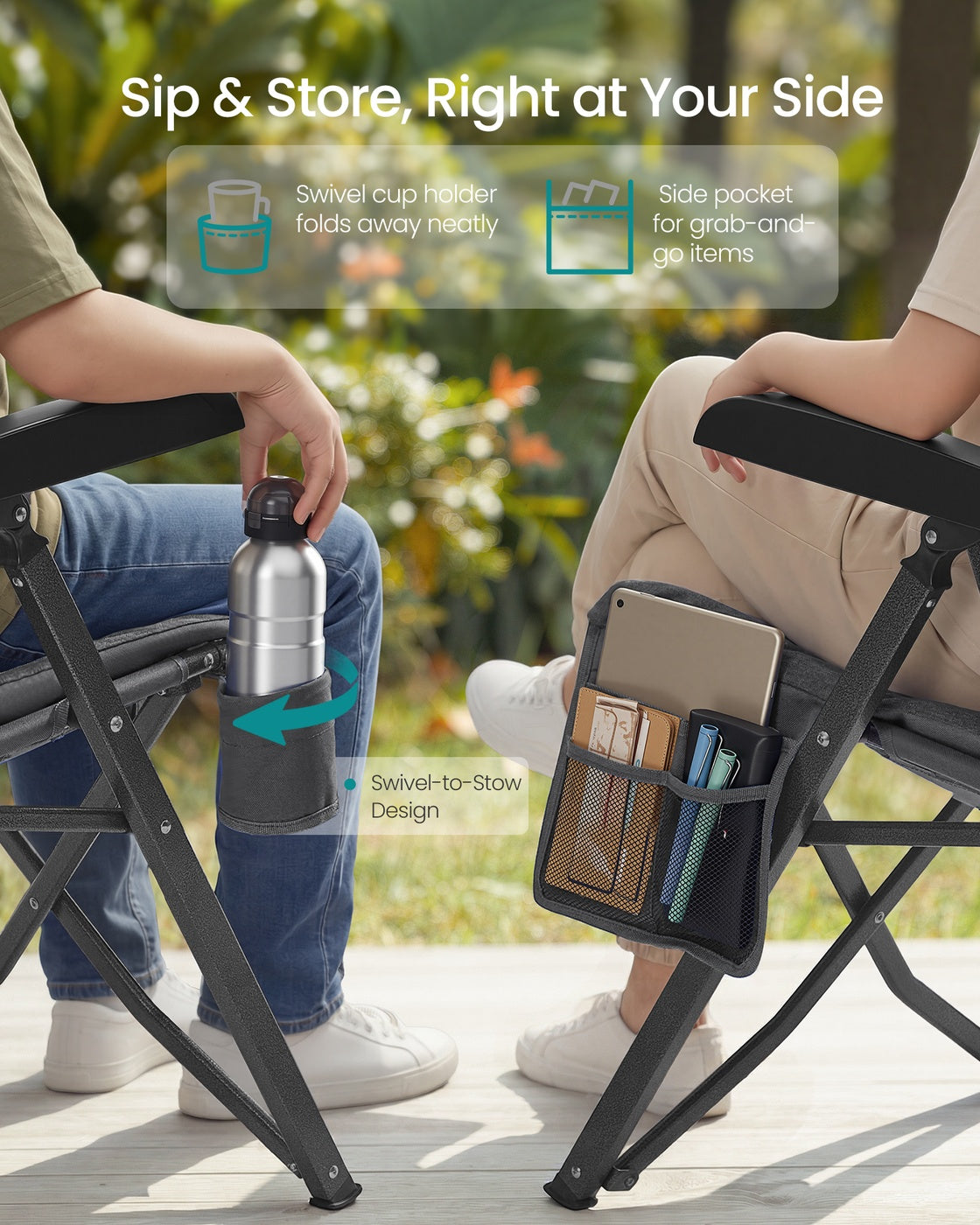Reclining Camping Chair - 27.6" x 23.4" x 43.3" - Steel - Padded Seat