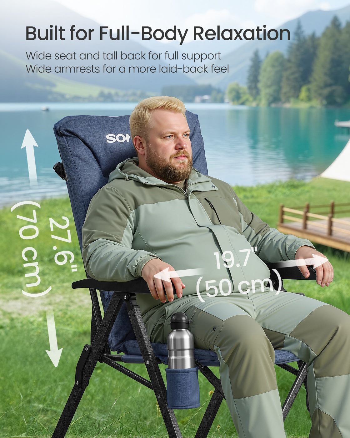 Reclining Camping Chair - 27.6D x 23.4W x 43.3H - Foam - Padded Seat