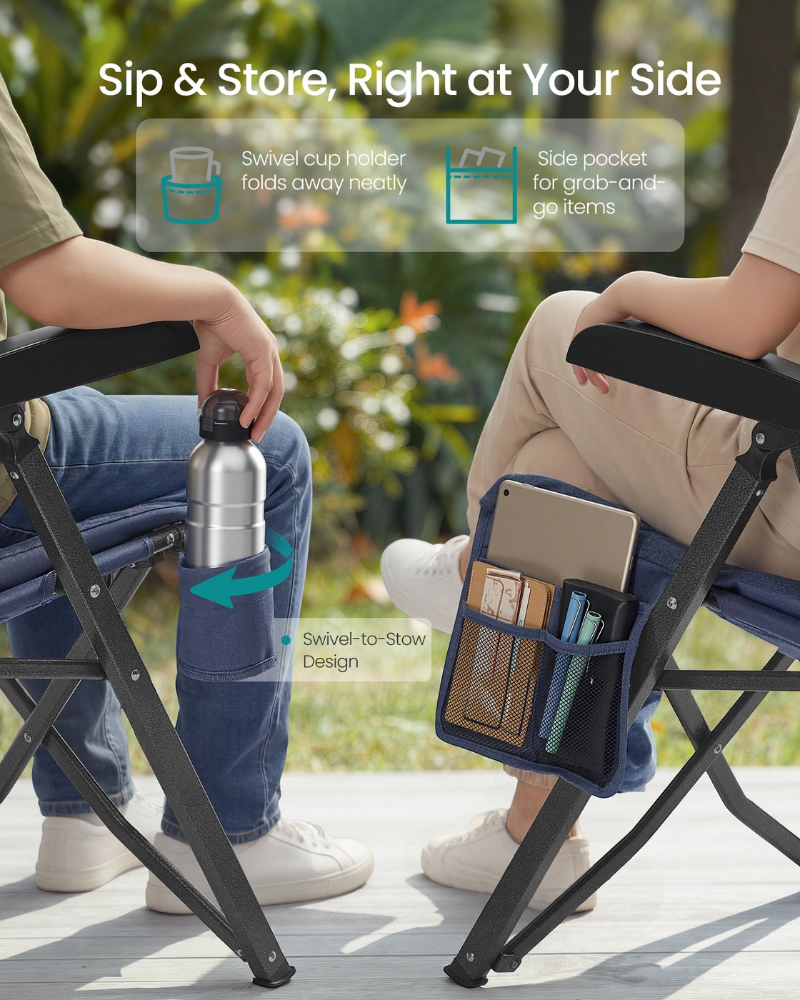 Reclining Camping Chair - 27.6D x 23.4W x 43.3H - Foam - Padded Seat