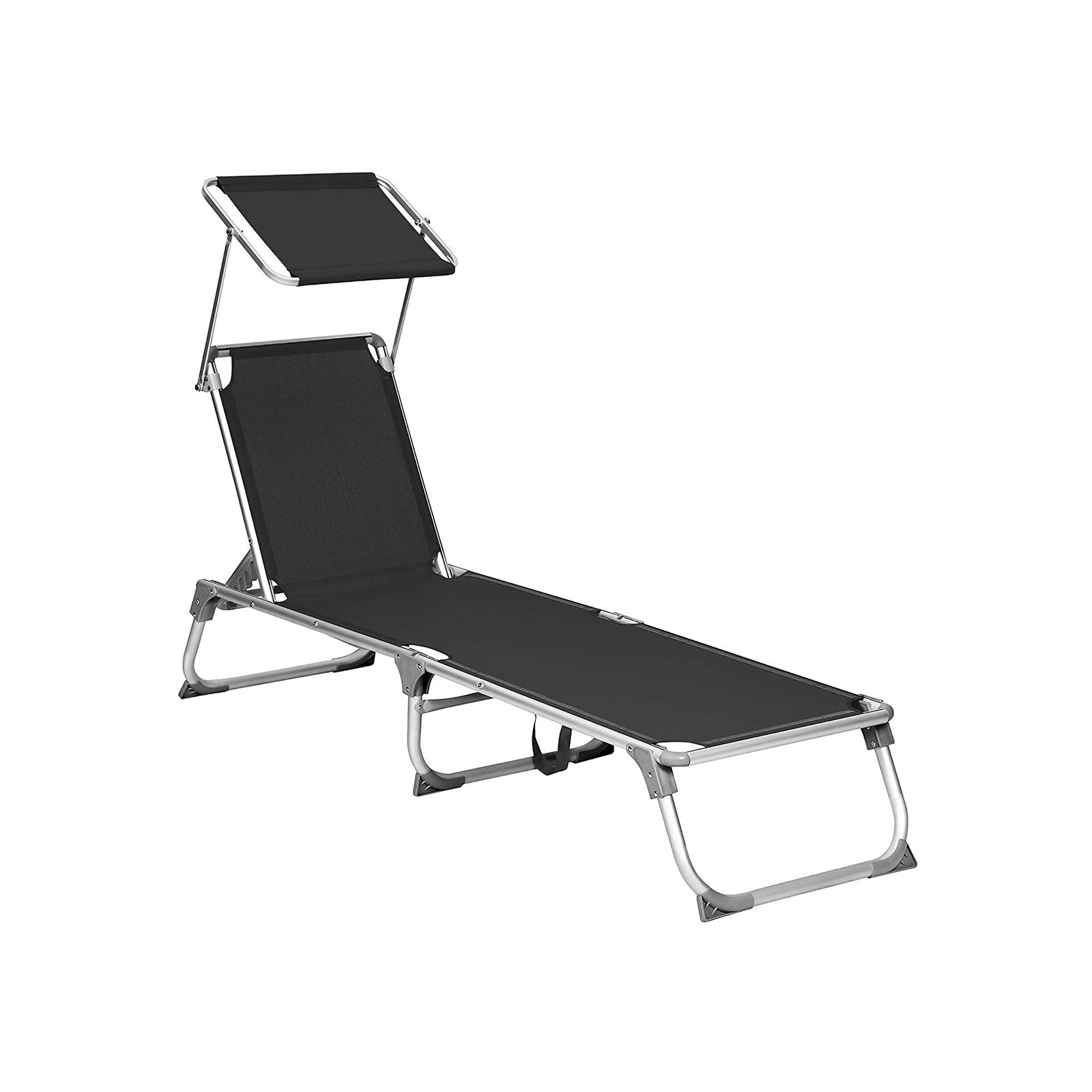 Foldable Sun Lounger Chair - Fabric - Black - Includes Sunshade