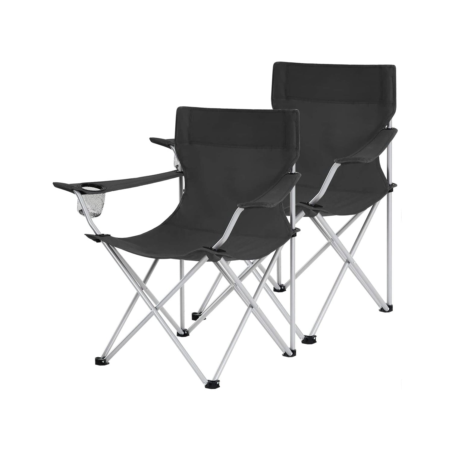 Set of 2 Folding Camping Chairs - Fabric - Dark Blue - Portable with Armrests and Cup Holder