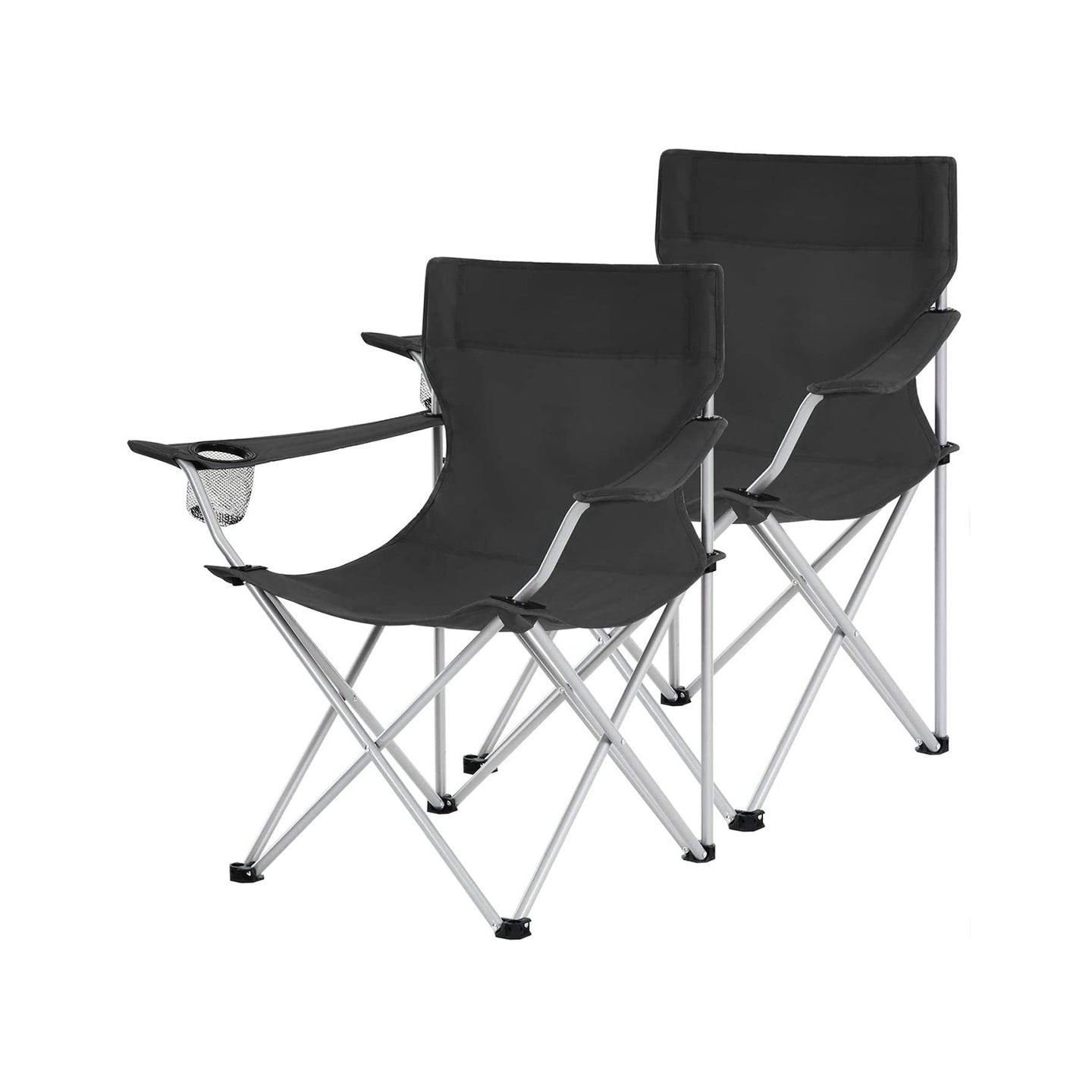 Set of 2 Folding Camping Chairs - Fabric - Dark Blue - Portable with Armrests and Cup Holder