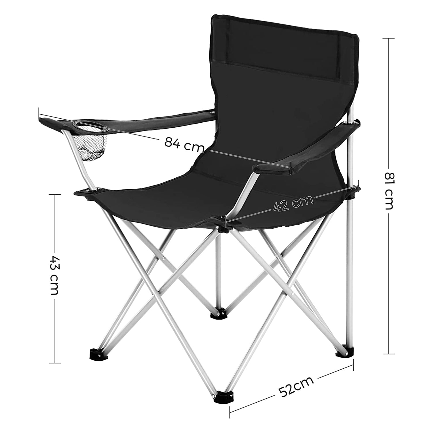 Set of 2 Folding Camping Chairs - Fabric - Dark Blue - Portable with Armrests and Cup Holder