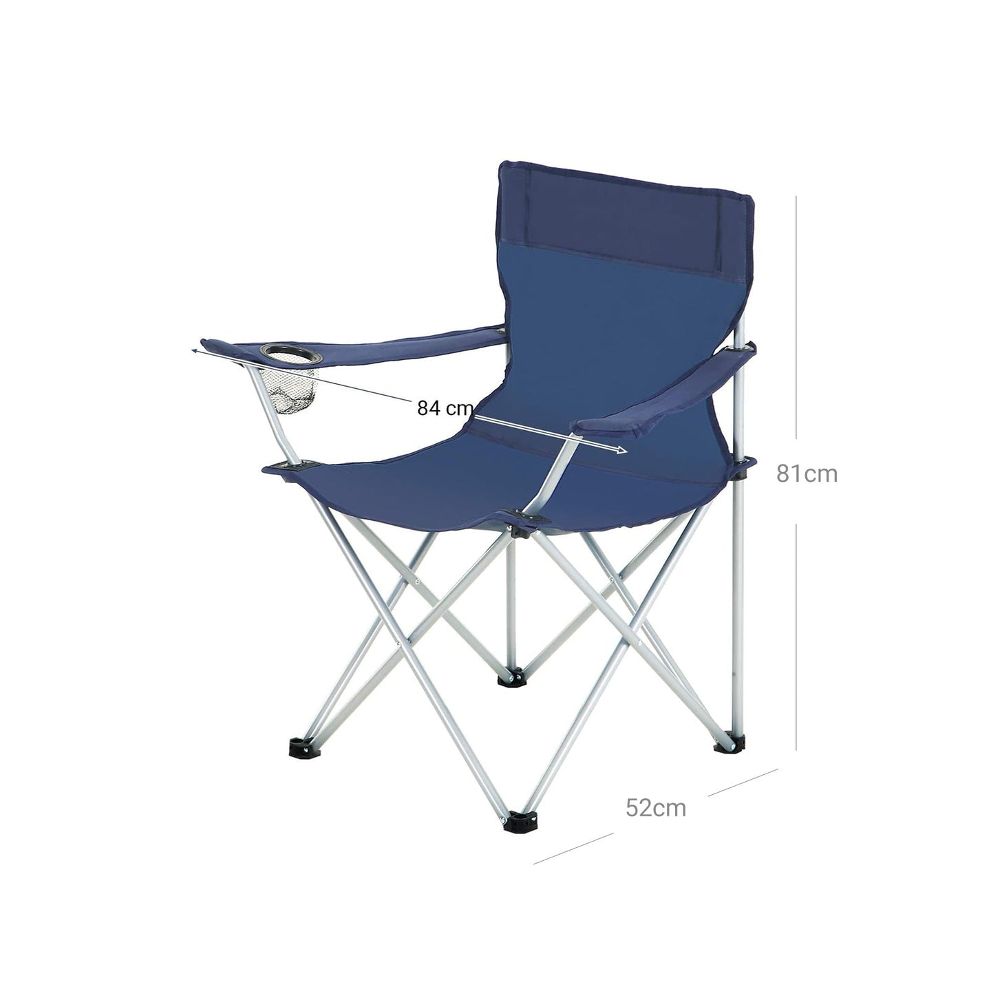 Set of 2 Folding Camping Chairs - Fabric - Dark Blue - Portable with Armrests and Cup Holder
