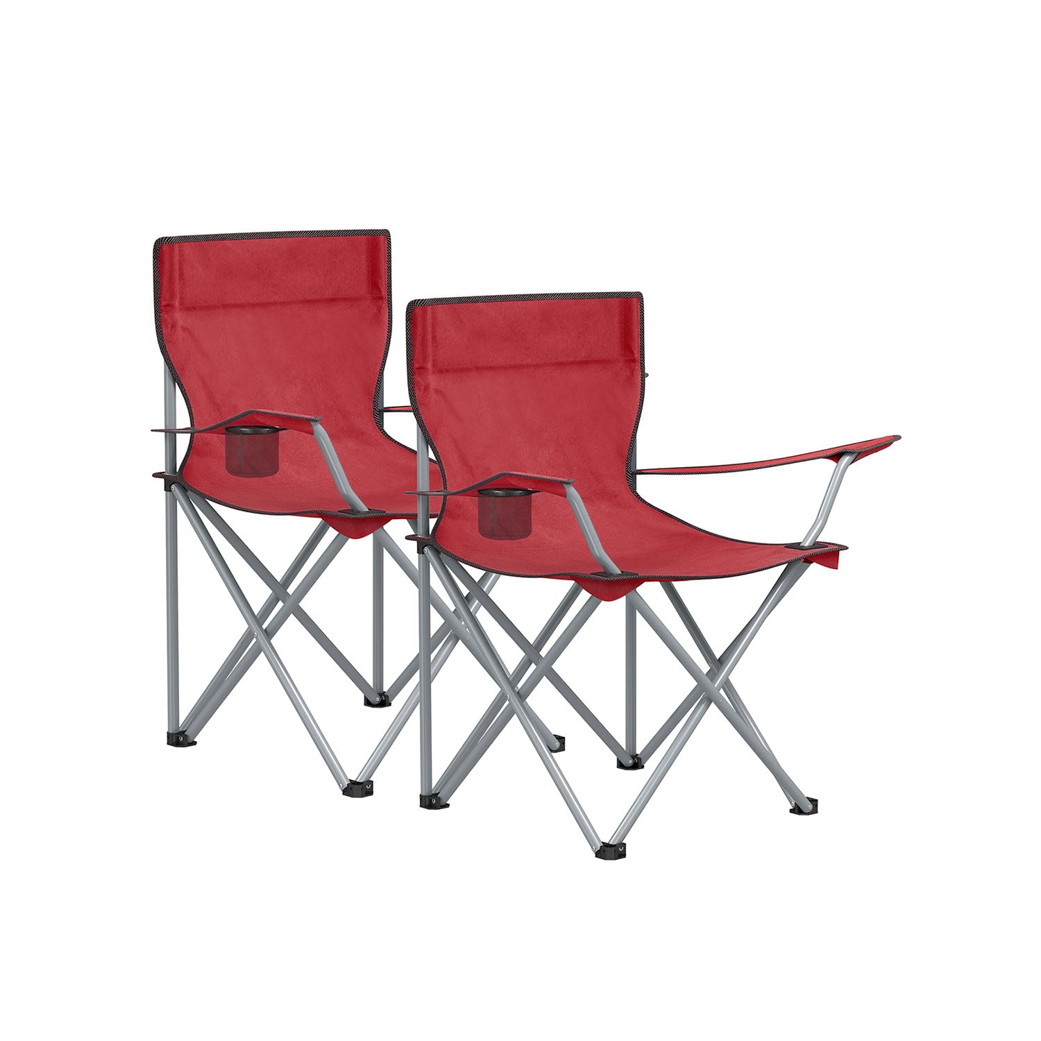 Set of 2 Folding Camping Chairs - Fabric - Dark Blue - Portable with Armrests and Cup Holder