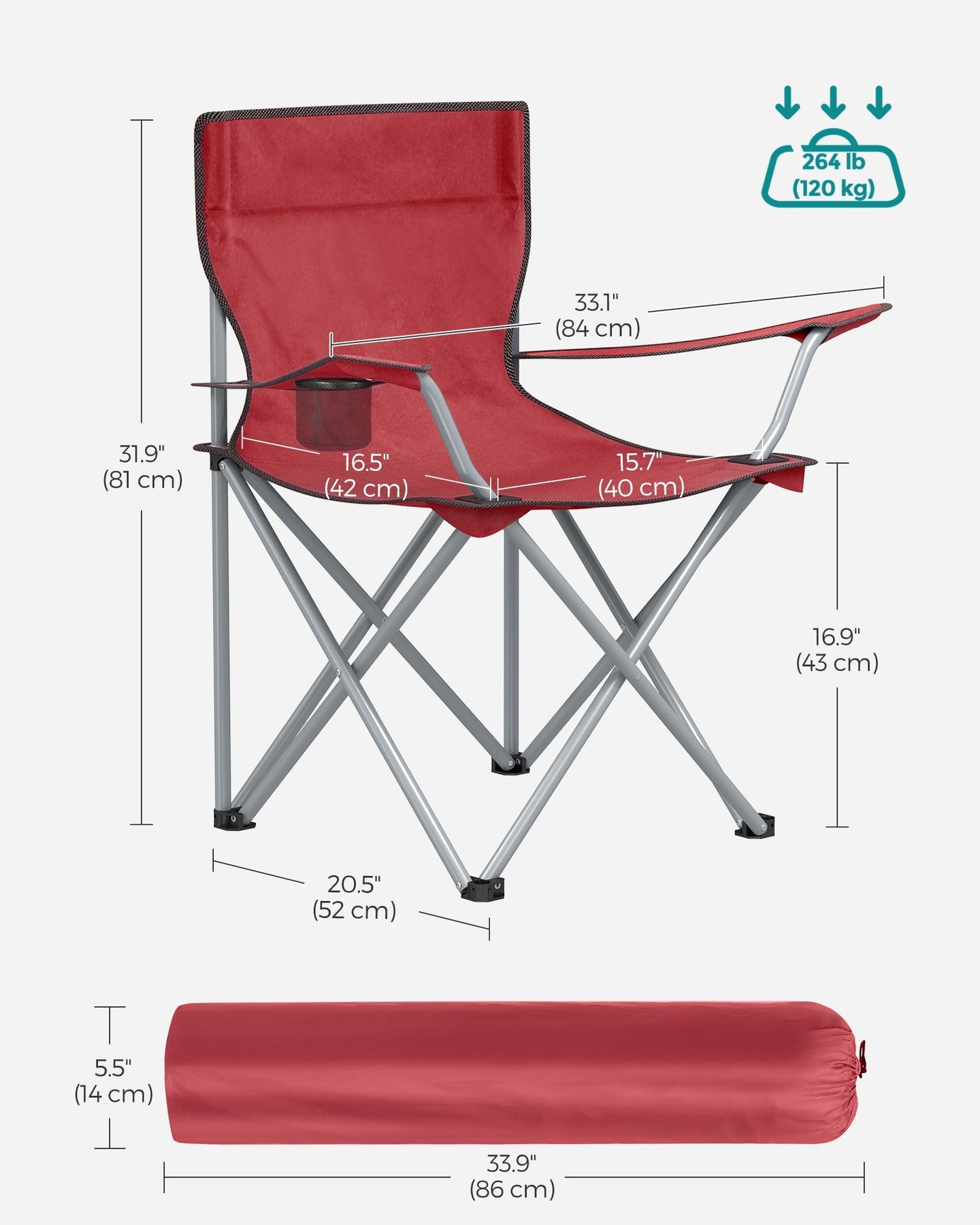 Set of 2 Folding Camping Chairs - Fabric - Dark Blue - Portable with Armrests and Cup Holder