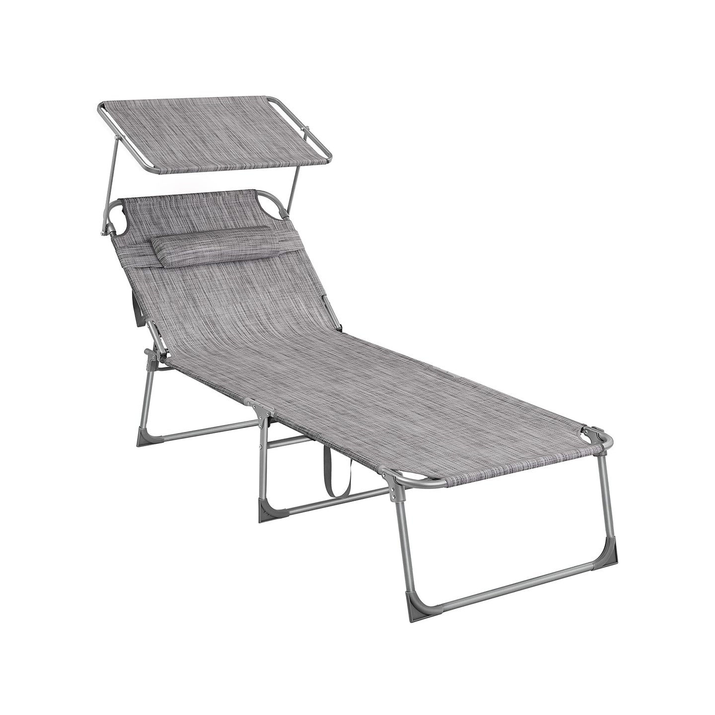 Folding Sun Lounger - Fabric - Misty Blue - Adjustable Backrest with Sunshade